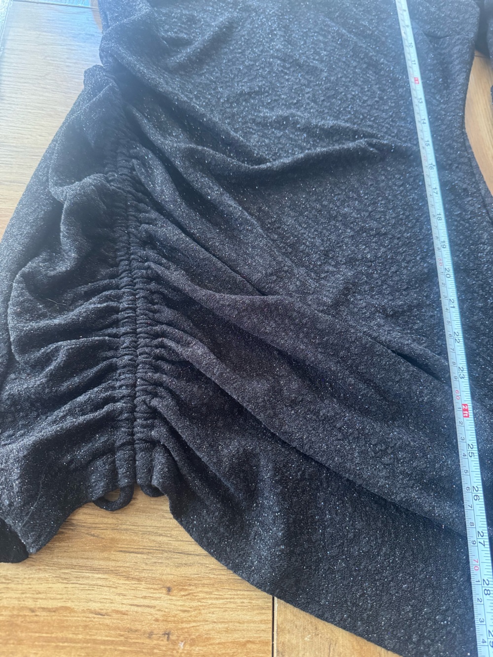 XL Black One-Shoulder Ruched Sparkle Dress - Picture 9 of 11